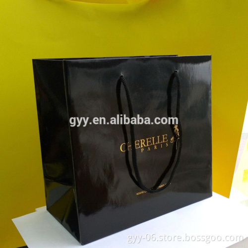 Black Paper Bags with Glossy Lamination and Logo Golden Hot Stamping